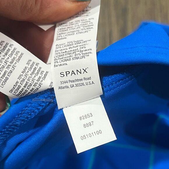 NWT Spanx Womens Flirty Skirted Swim Bikini Bottom Mid Rise Blue Geo Size 12 - Picture 7 of 8